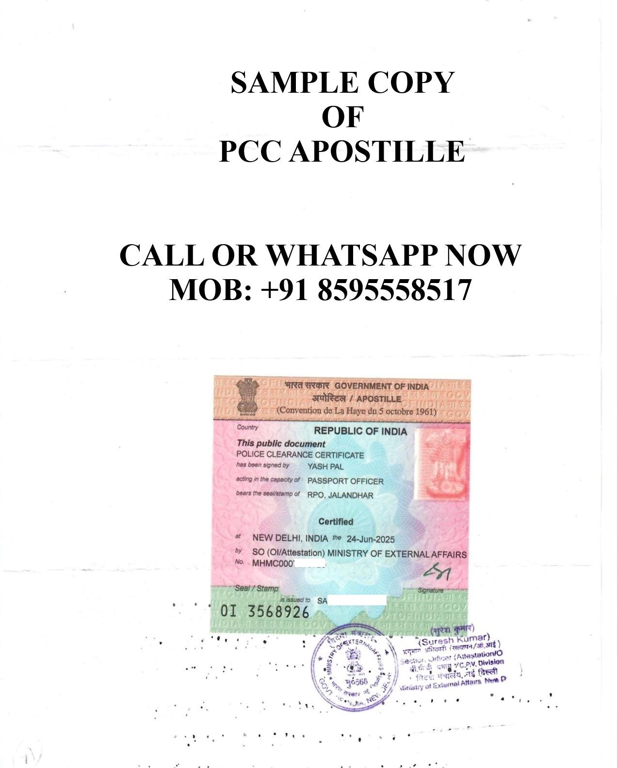 PCC Apostille in Mysore Sample 2