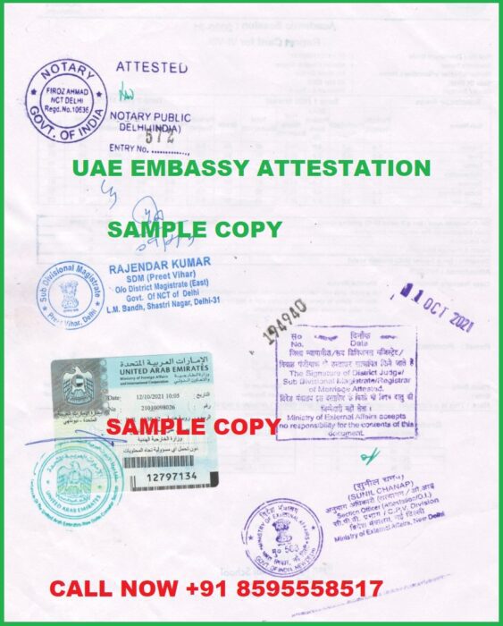 UAE Embassy New Delhi Attestation Fees