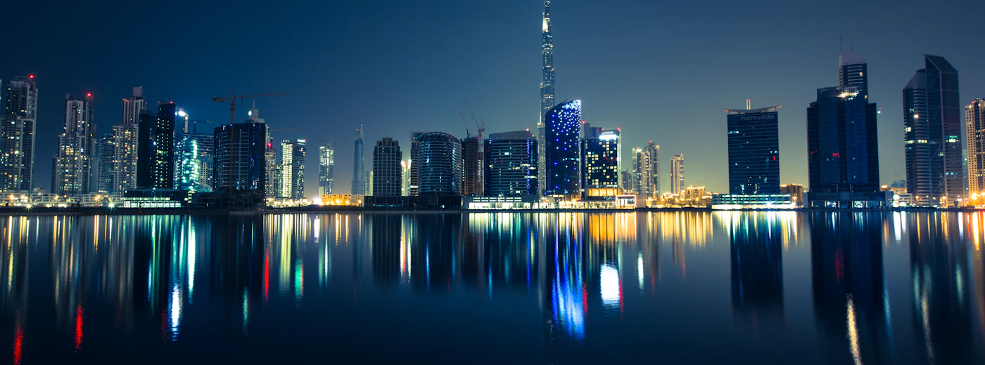Dubai Marina skyline at night